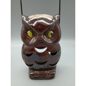 Vintage Redware Owl Lantern Light Candle Holder Inarco Japan Marble Halloween